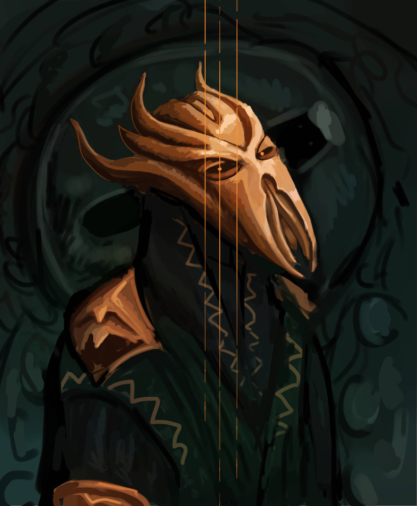 1boy, absurdres, allthingstamriel, armor, black_robe, commentary, english_commentary, grey_background