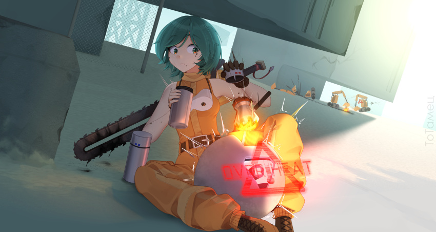 1girl, absurdres, anger_vein, aqua_eyes, aqua_hair, belt, boots, chainsword