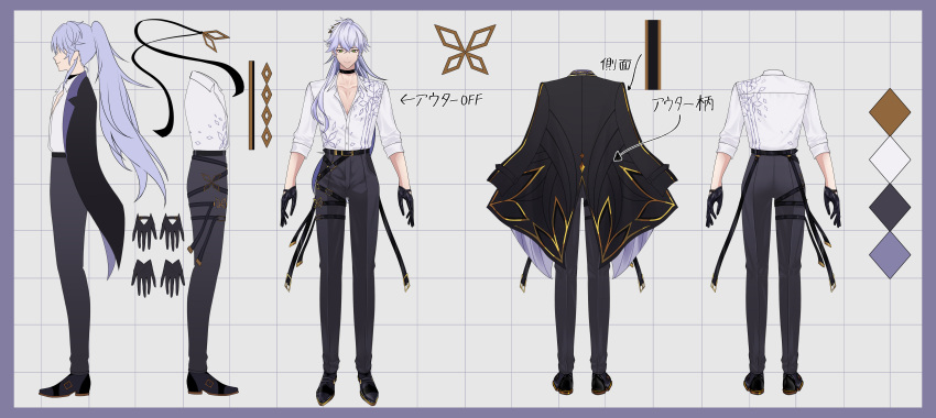 1boy, absurdres, baicang_(neverness_to_everness), black_choker, black_gloves, black_jacket, black_pants, black_shoes