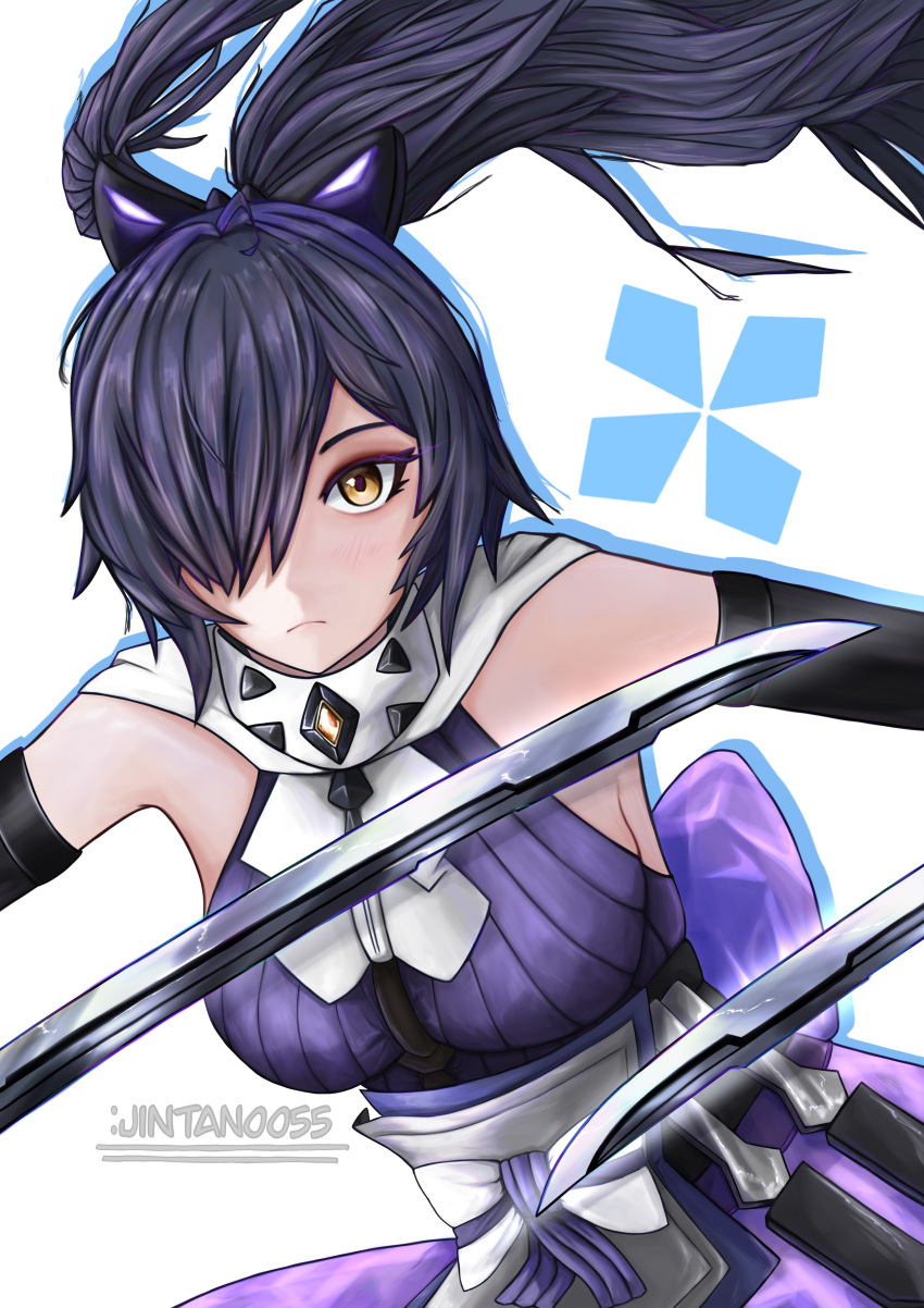 1girl, absurdres, ahoge, bare_shoulders, black_gloves, black_hair, breasts, elbow_gloves