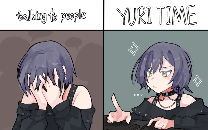 1girl, bang_dream!, bang_dream!_our_notes, black_choker, black_shirt, choker, closed_mouth, commentary