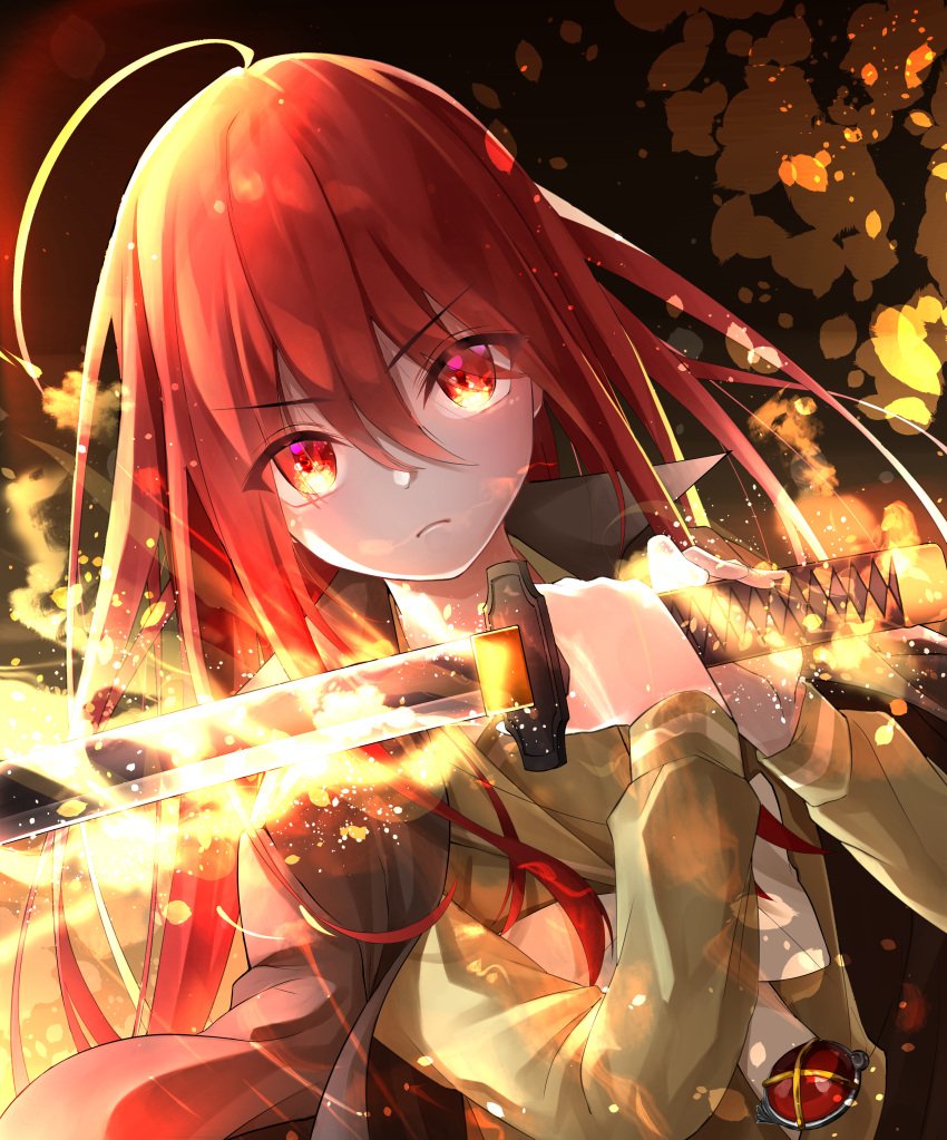 >:(, 1girl, absurdres, ahoge, ajimi_jiro, alastor_(shakugan_no_shana), closed_mouth, commentary_request