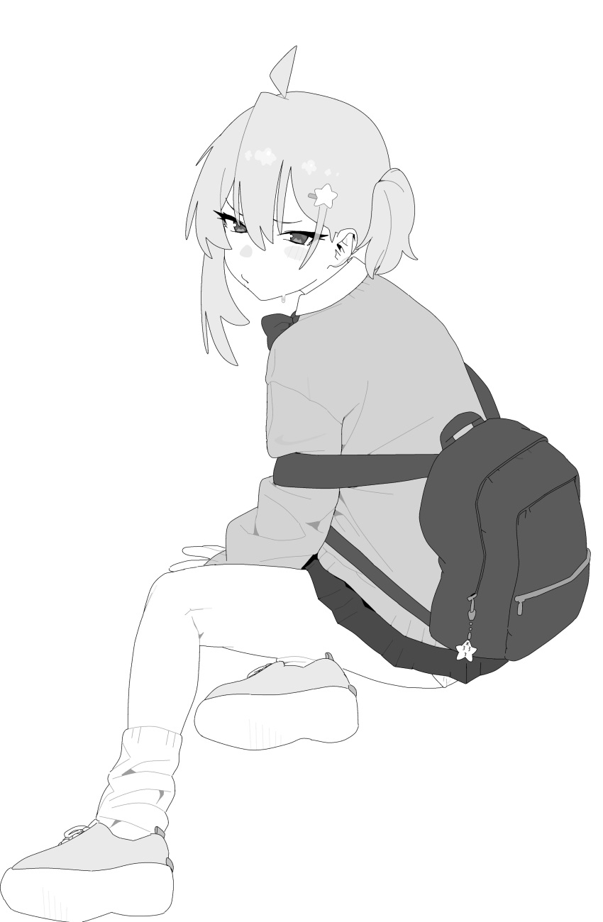 1girl, absurdres, ahoge, backpack, bag, bag_charm, blush, bow