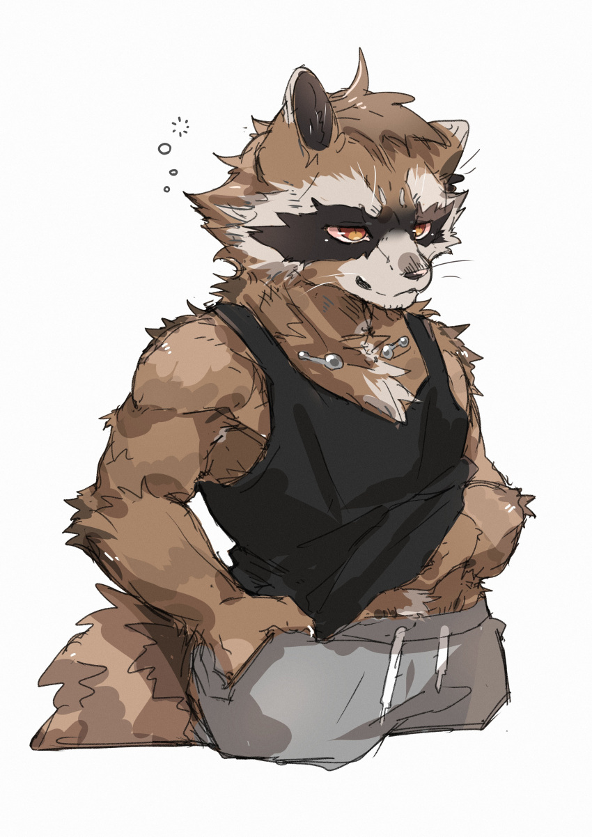 1boy, absurdres, animal_ears, black_shirt, black_tank_top, closed_mouth, furry, furry_male