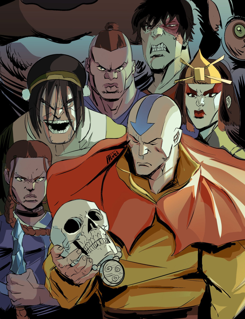 3boys, 3girls, aang, appa, arrow_(symbol), arrow_tattoo, avatar:_the_last_airbender, avatar_legends