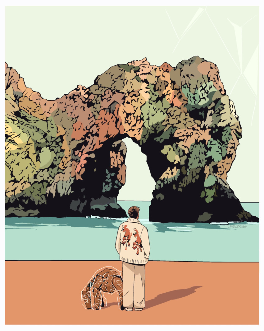 1boy, alien, beach, blonde_hair, casual, commentary, english_commentary, highres