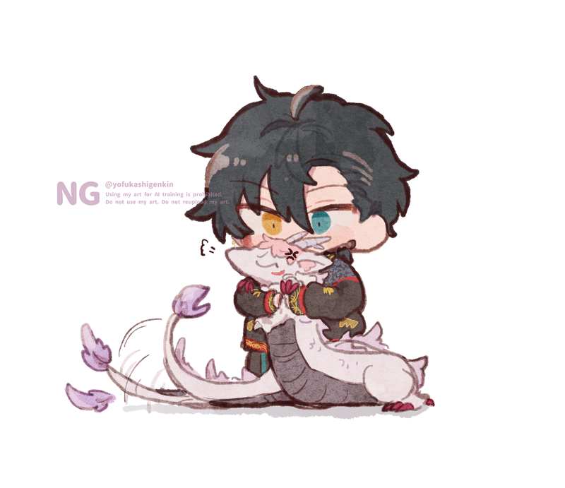 1boy, anger_vein, black_hair, closed_eyes, commentary_request, covered_mouth, dragon, earrings