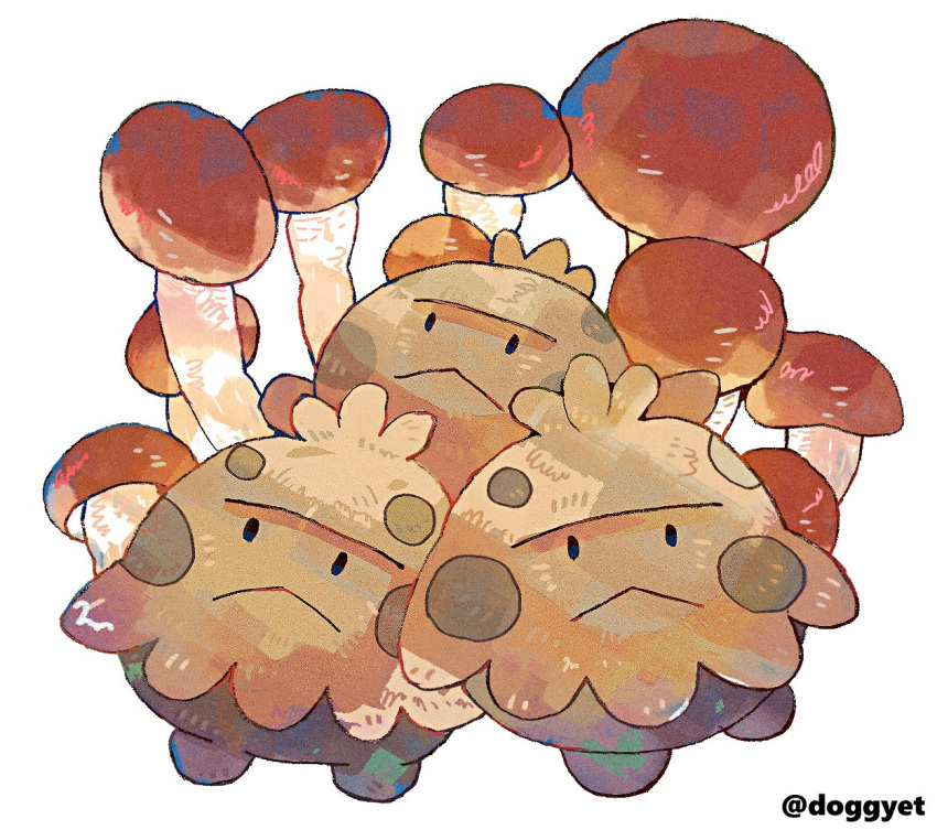 :<, black_eyes, closed_mouth, commentary_request, doggyet, full_body, looking_at_viewer, mushroom