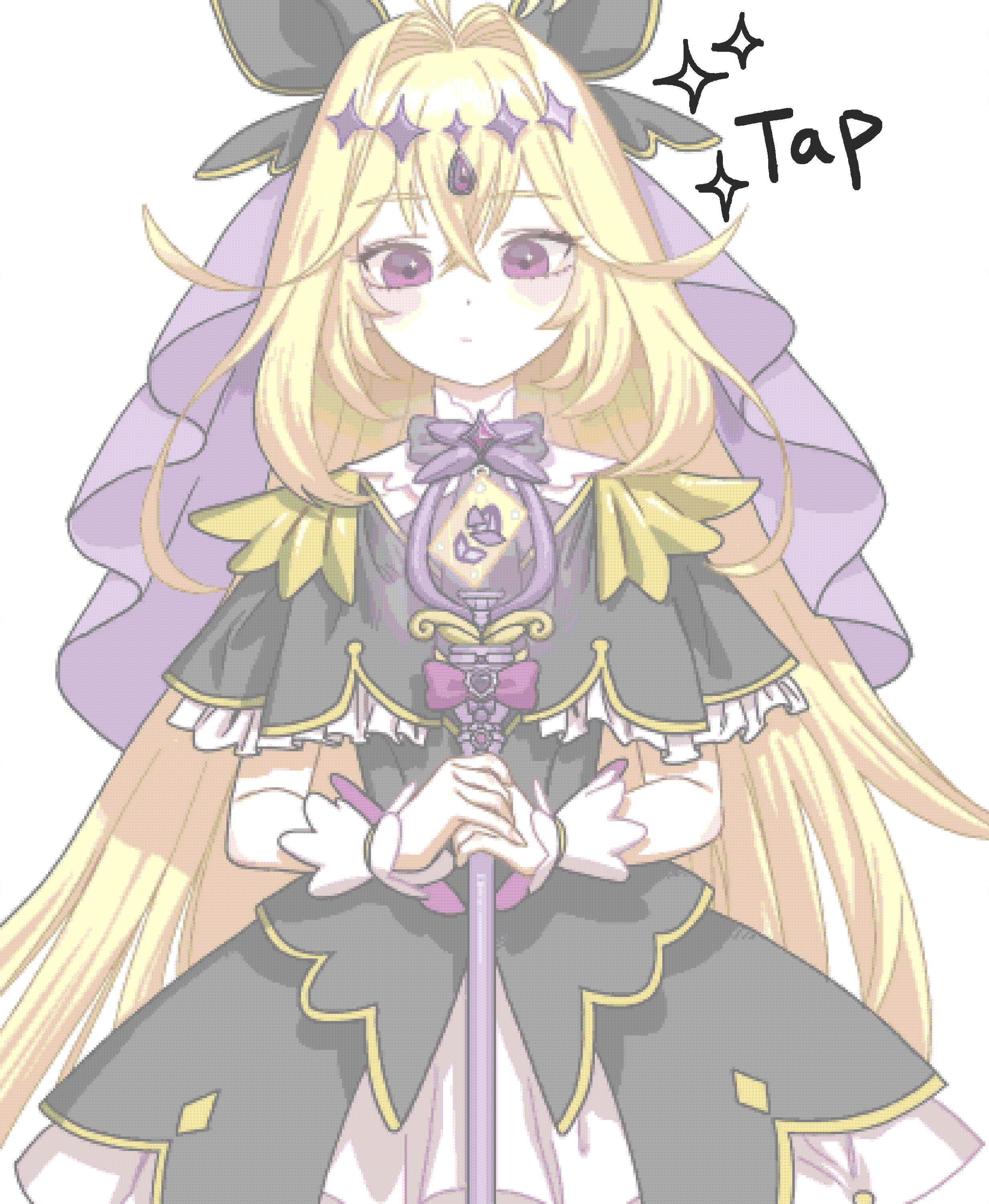 1girl, absurdres, black_dress, blonde_hair, commentary_request, cowboy_shot, cure_arcana_shadow, dress