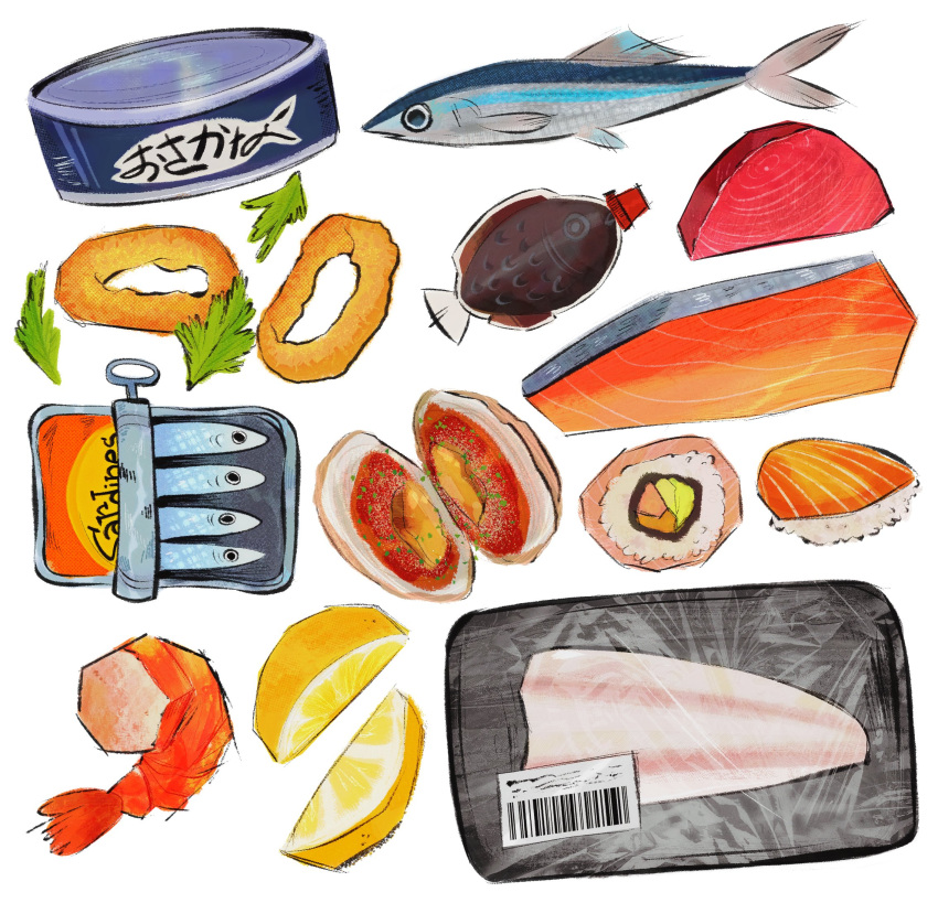 canned_fish, canned_tuna, fish_(food), food, food_focus, fruit, highres, lemon