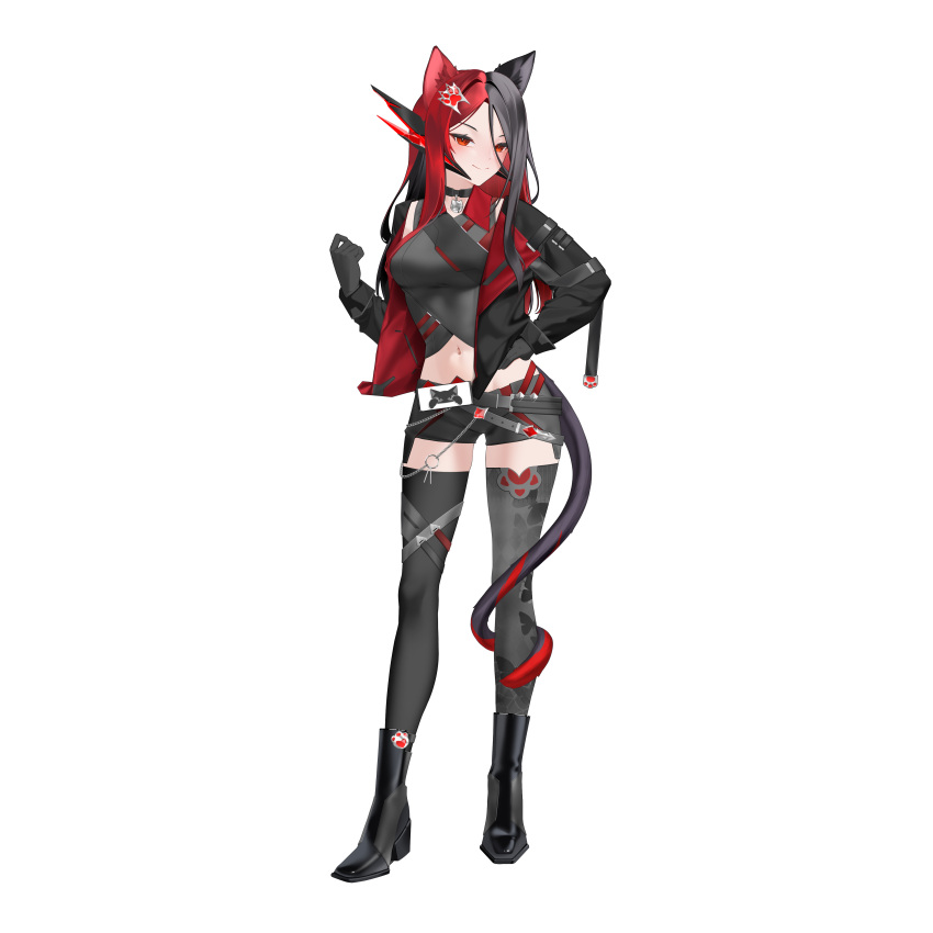 1girl, absurdres, animal_ears, belt, black_hair, boots, breasts, cat_ears