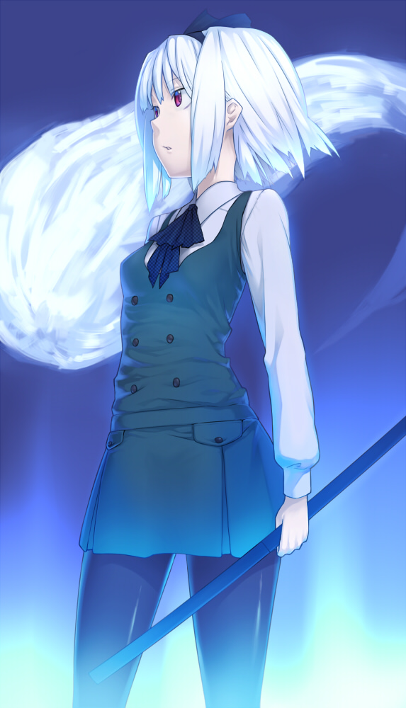 adapted_costume, ascot, black_legwear, hairband, hiroya_juuren, katana, konpaku_youmu, konpaku_youmu_(ghost)