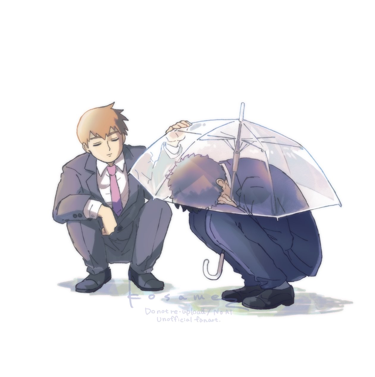 2boys, arm_on_knee, black_hair, black_jacket, black_pants, black_shoes, black_suit, blonde_hair