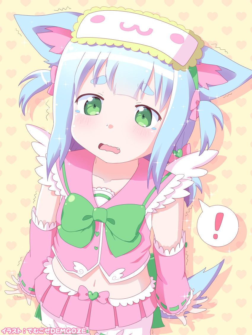 !, 1girl, absurdres, angel_wings, animal_ears, blue_hair, blush, bow