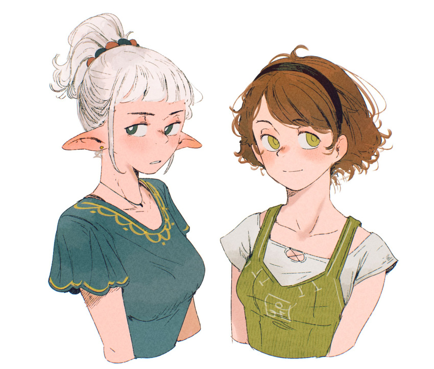 2girls, aged_down, asimov_(spindle_(aidenr0)), black_hairband, bright_pupils, brown_hair, closed_mouth, collarbone