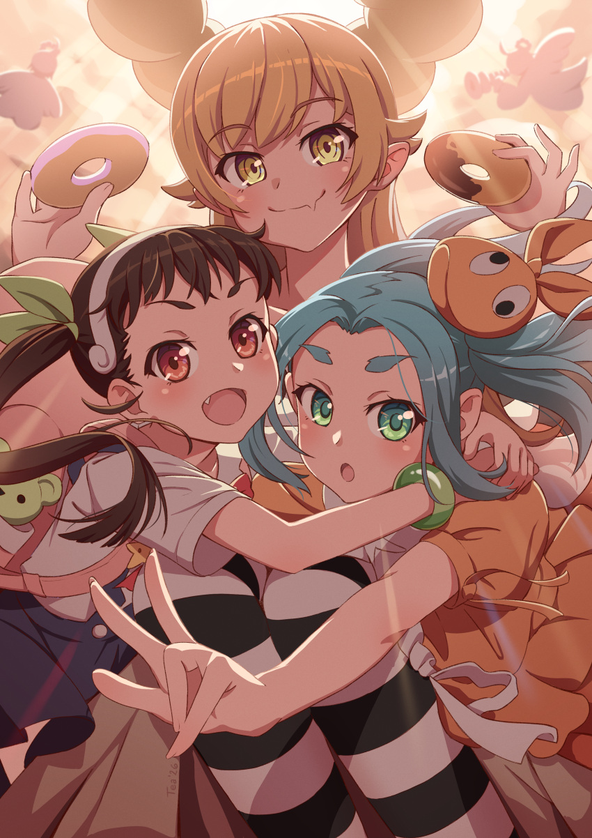 3girls, :d, :o, absurdres, angel, aqua_hair, arms_around_neck, artist_name