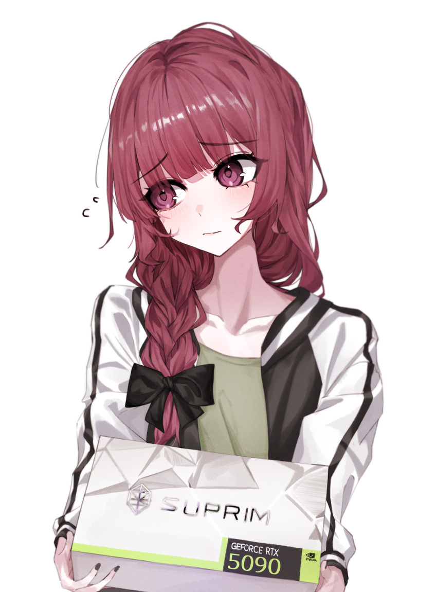 1girl, absurdres, averting_eyes, black_nails, bocchi_the_rock!, bow, box, closed_mouth