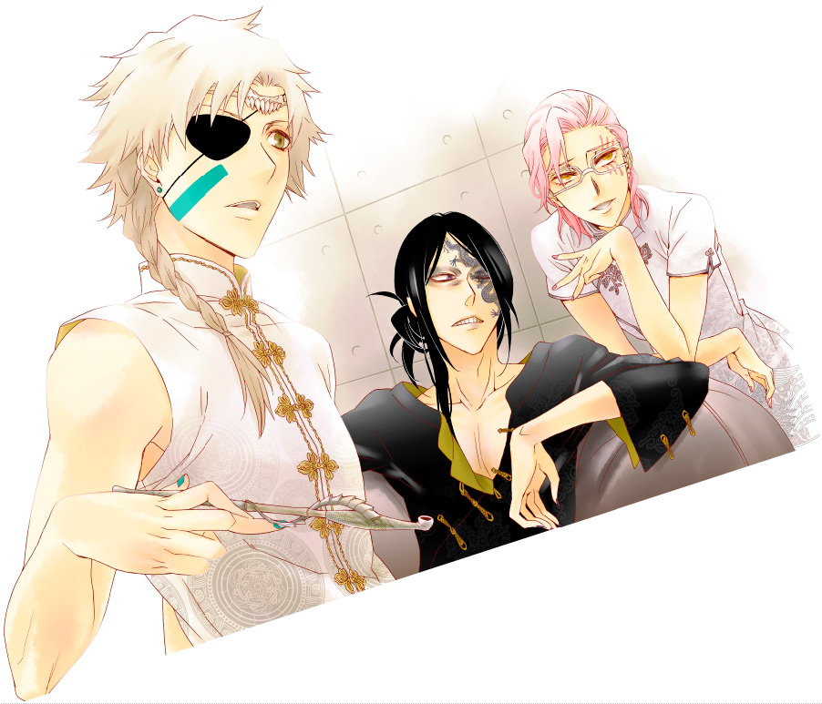 arrancar, black_hair, bleach, blonde_hair, braid, brown_hair, china_dress, chinese_clothes