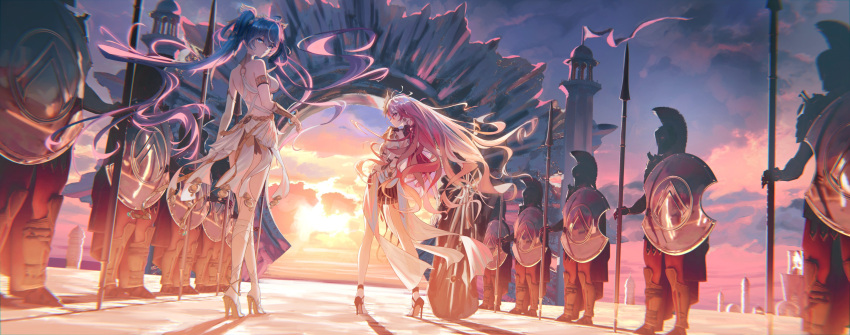 1girl, 2girls, absurdres, ahoge, arm_armor, armlet, armor, augusta_(wuthering_waves)
