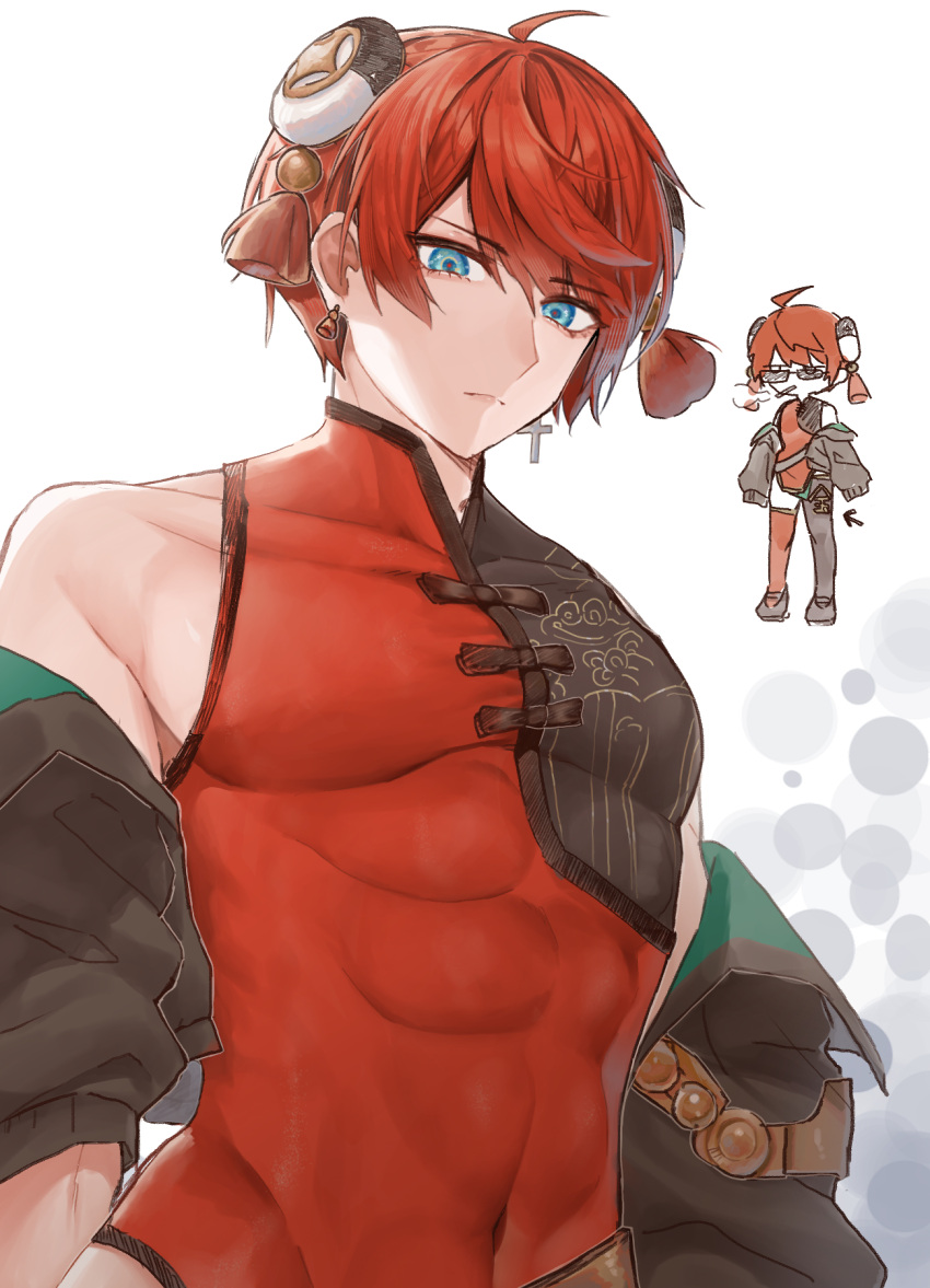 1boy, bare_shoulders, blue_eyes, commentary_request, crossdressing, crossdressing_(mtf), dress, hair_ornament