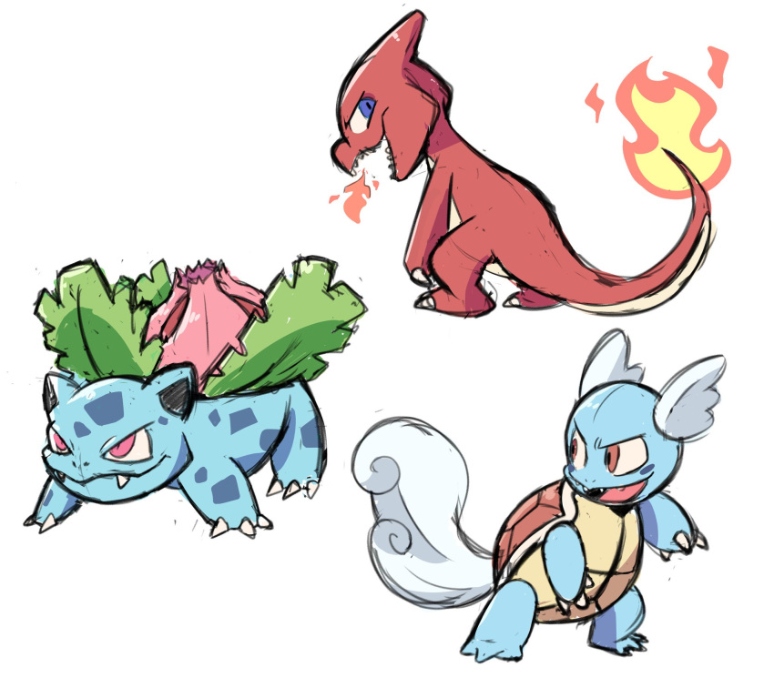 brown_eyes, charmeleon, claws, commentary, english_commentary, full_body, highres, ivysaur