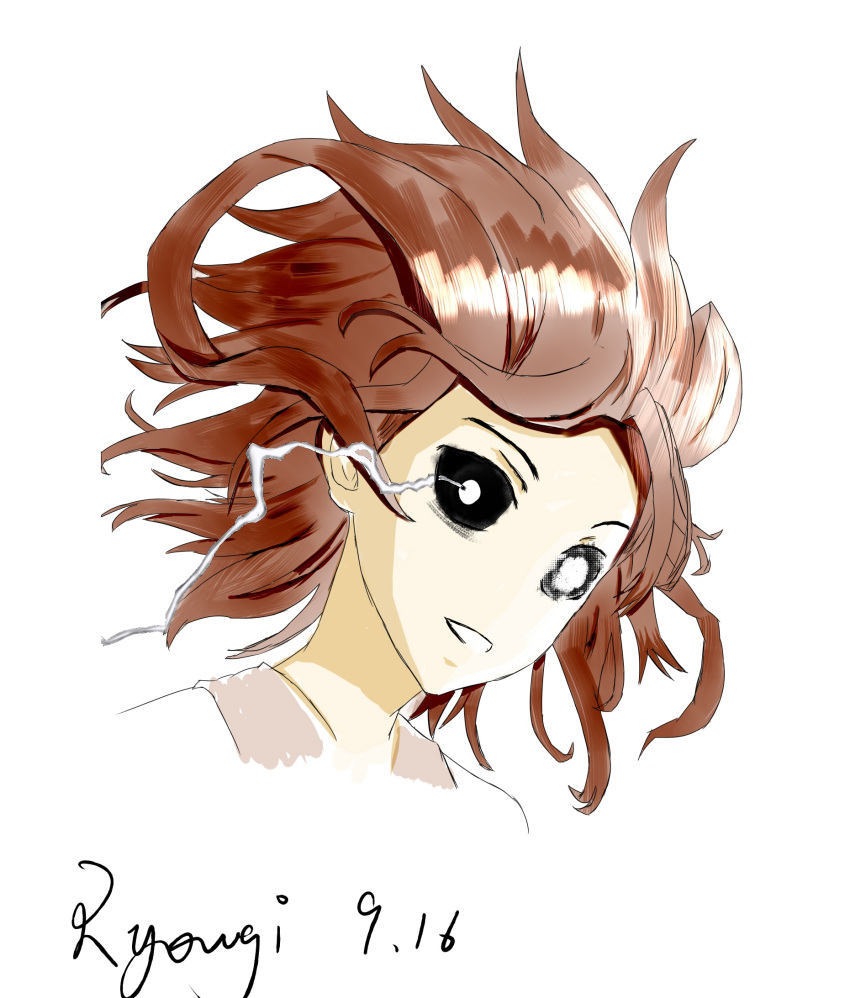 1girl, artist_name, awakening_(toaru), black_sclera, brown_hair, colored_sclera, commentary_request, dated