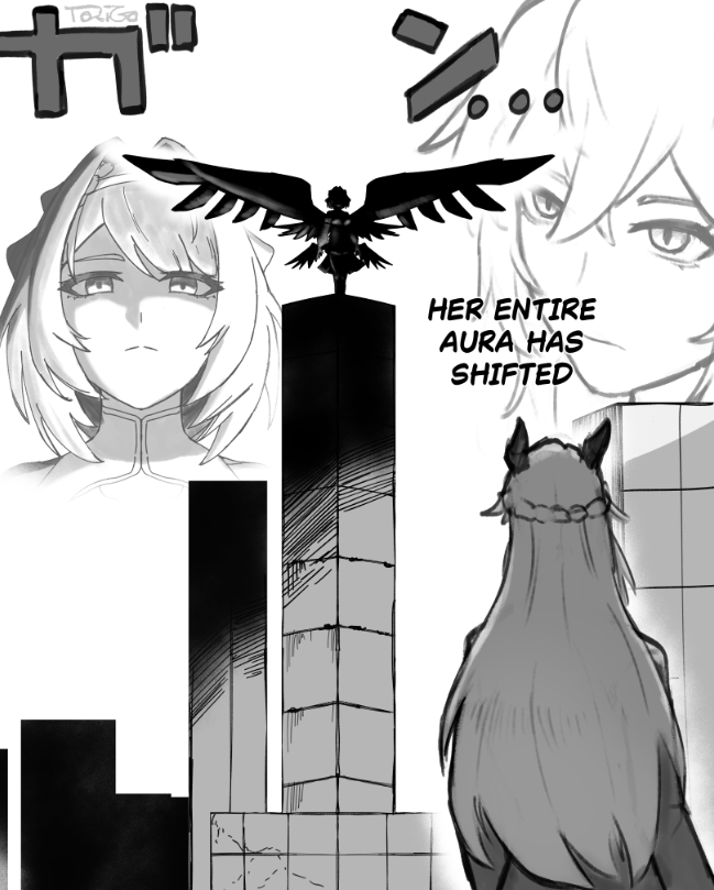 2girls, back, black_horns, black_wings, commentary, confrontation, english_commentary, expressionless