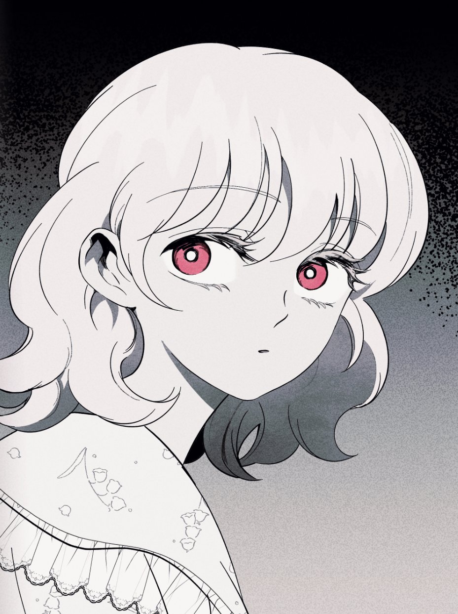 1girl, child, commentary_request, eilie_(witch's_island), grey_background, highres, korean_commentary, looking_back