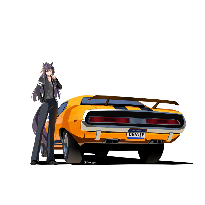 1girl, animal_ears, bandaid, bandaid_on_face, bandaid_on_nose, black_hair, black_jacket, black_pants