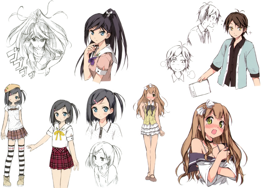 azuki_azusa, hentai_ouji_to_warawanai_neko, kantoku, koutetsu_no_ou, sketch, thigh-highs, thighhighs, tsutsukakushi_tsukiko, undressing, yokodera_youto