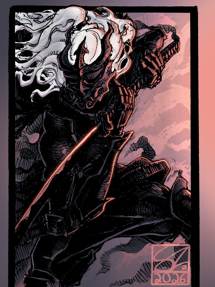 1boy, absurdres, arm_guards, armor, black_gloves, black_tunic, commentary, covered_face