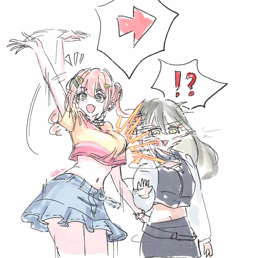 :d, arm_up, bang_dream!, bang_dream!_our_notes, black_hair, breasts, cowboy_shot, hair_ornament