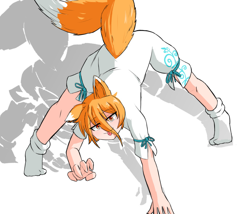 1girl, :p, all_fours, alternate_eye_color, alternate_hair_color, animal_ear_fluff, animal_ears, bear_position