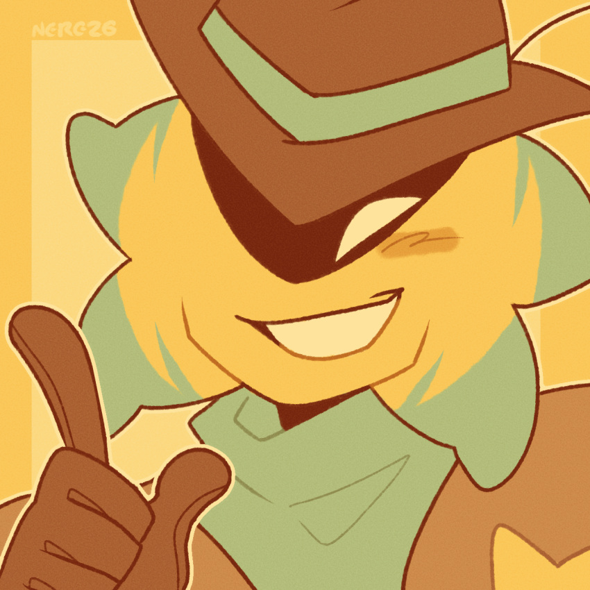 1boy, animated, animated_gif, bandana, blush, brown_gloves, brown_hat, colored_skin