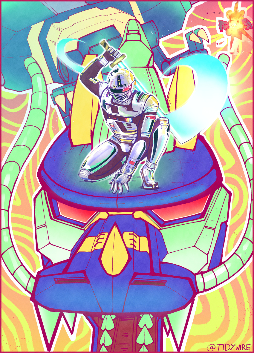 absurdres, armor, armored_bodysuit, dol, dragon, energy_sword, full_armor, gavan