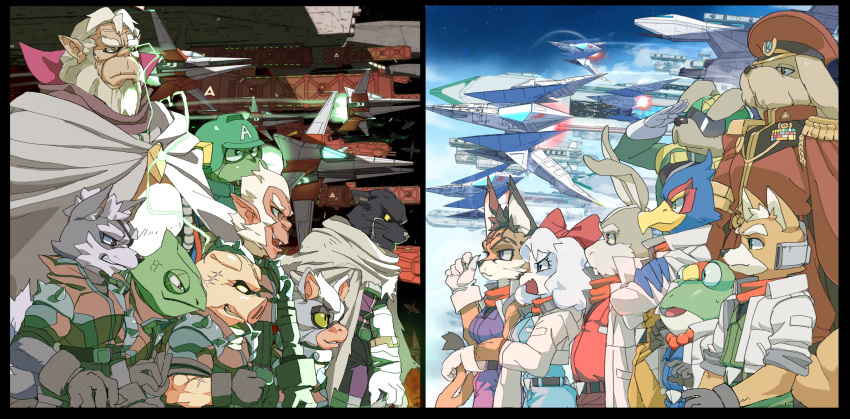 2girls, 6+boys, absurdres, andrew_oikonny, andross, arwing, bill_grey, bird_boy
