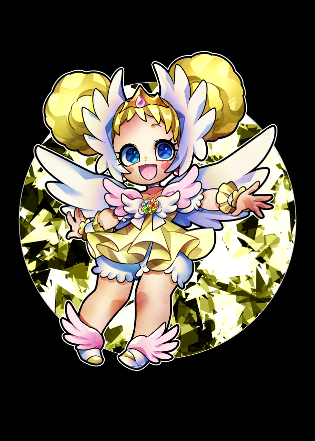 1girl, afro_puffs, black_background, blonde_hair, bloomers, blue_hair, blush_stickers, candy_(precure)