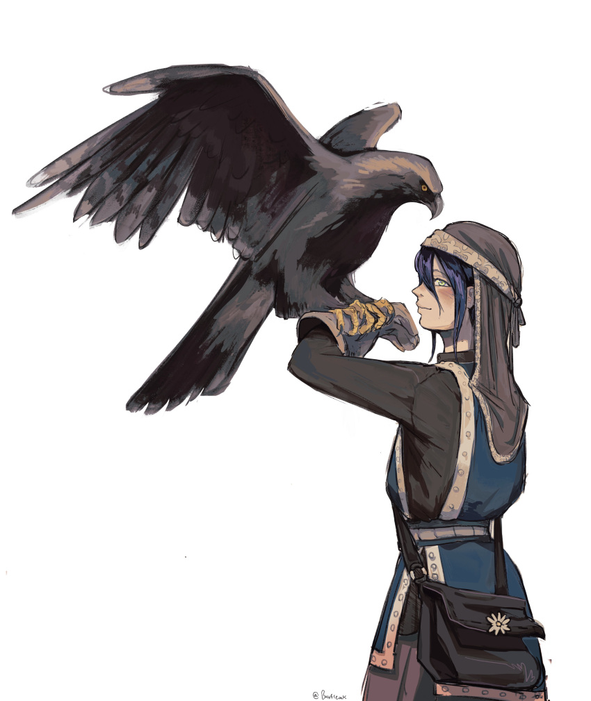 1girl, absurdres, bag, baxfreak, bird, chainsaw_man, falcon, gloves