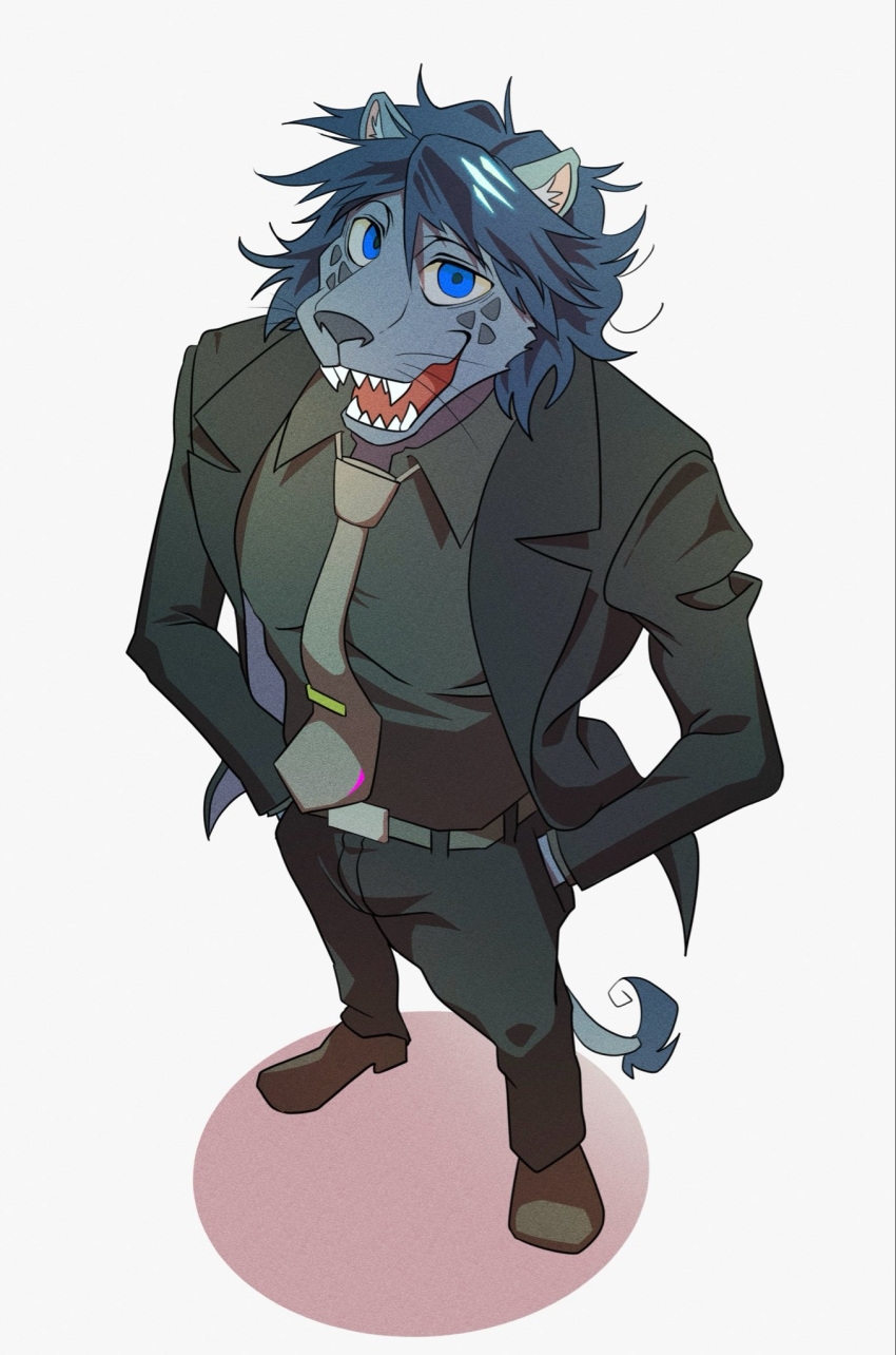 1boy, agata_(beastars), animal_ears, beastars, black_pants, black_shirt, black_suit, brown_shoes