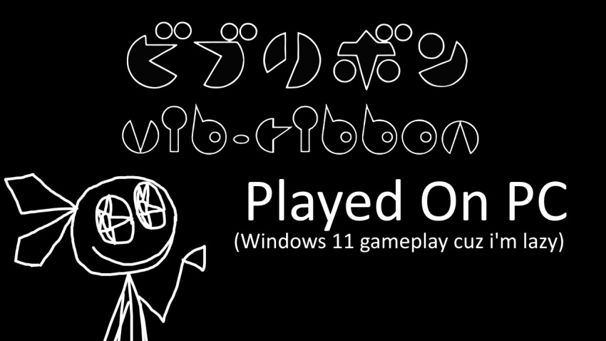 black_background, crazy_eyes, dark-skinned_female, dark_skin, english_text, fucked_silly, kamalris_(artist), rabbit, smile, vib-ribbon, vibri_(vib-ribbon), youtube_video_thumbnail