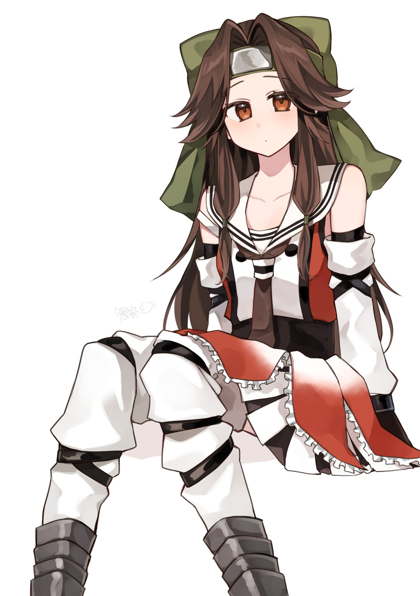 1girl, absurdres, black_neckerchief, brown_eyes, brown_hair, buttons, curtained_hair, double-breasted