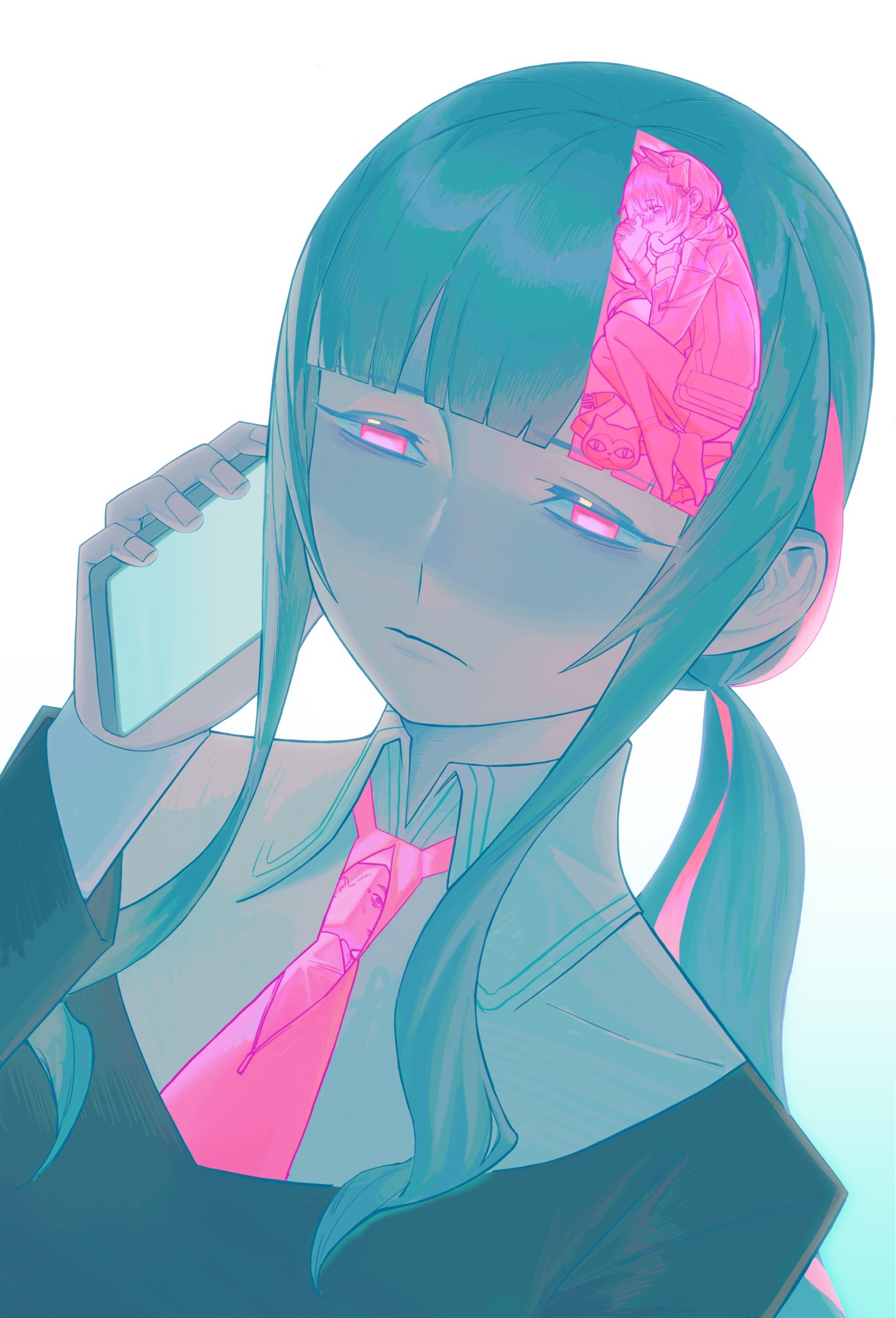 1boy, 2girls, ai_the_somnium_files, ai_the_somnium_files:_nirvana_initiative, animal_ears, blue_hair, doi_amame, enda_yoneharu
