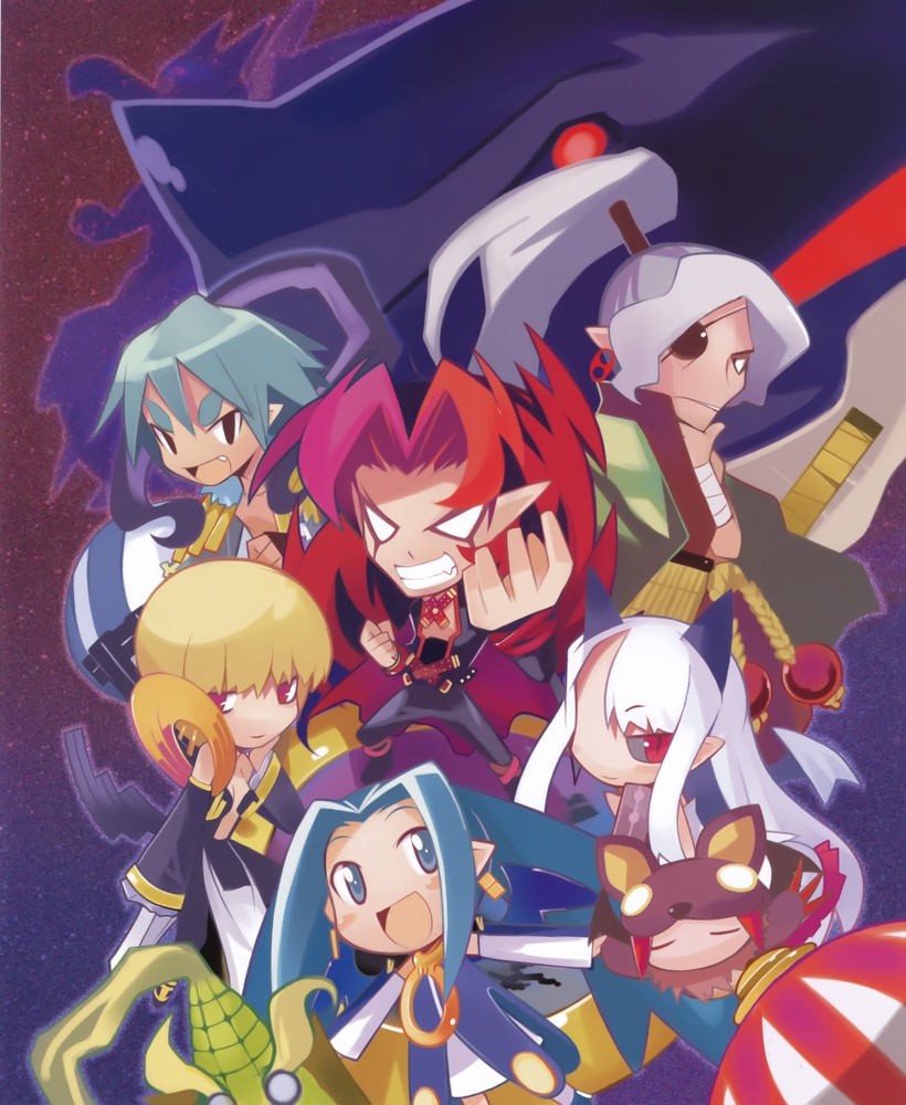 babylon, blonde_hair, blue_eyes, blue_hair, eyepatch, green_eyes, group, happy