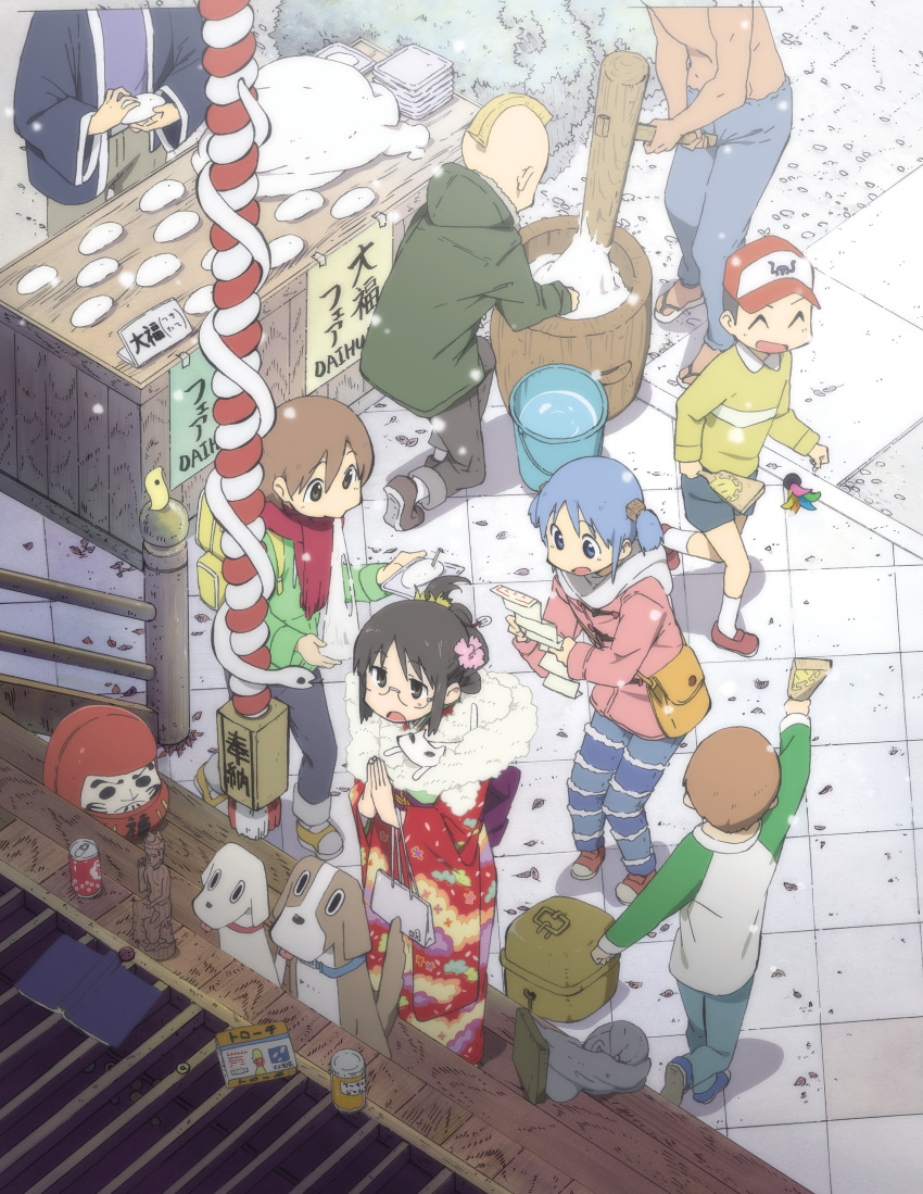 3girls, 4boys, ^_^, absurdres, aioi_yuuko, anime_coloring, artist_request, bag
