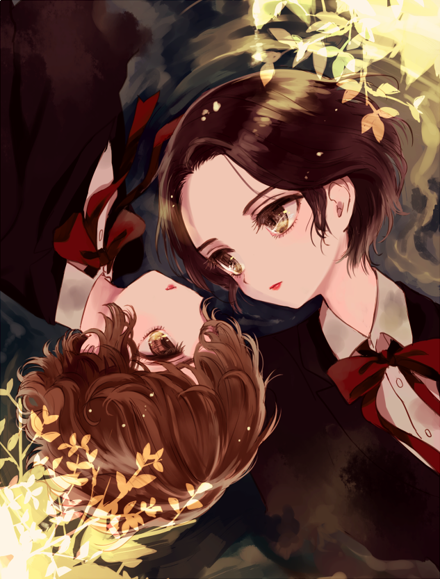 2boys, bishounen, black_hair, brown_hair, erich_fruhling, julusmole_bayhan, looking_at_another, male_focus