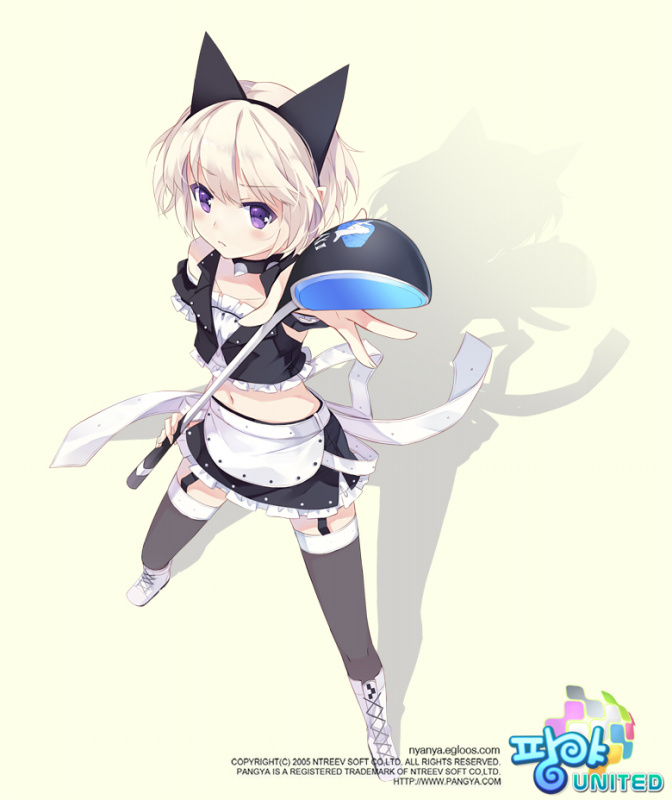 cat_ears, golf_club, midriff, nell_(pangya), nyanya, official_art, pangya, short_hair