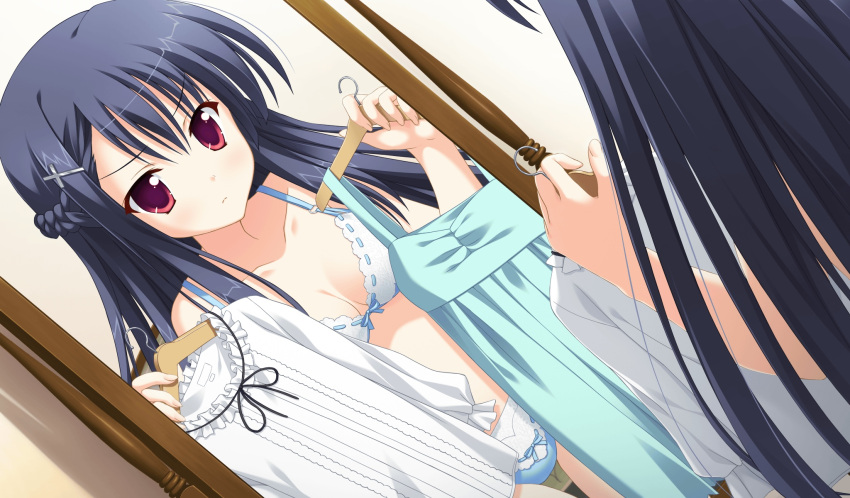 black_hair, bra, game_cg, kitamikado_ritsuko, panties, princess_evangile, red_eyes, saeki_nao