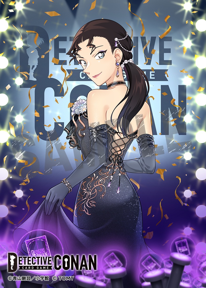 1girl, back, black_choker, black_dress, black_gloves, black_hair, blue_eyes, bracelet