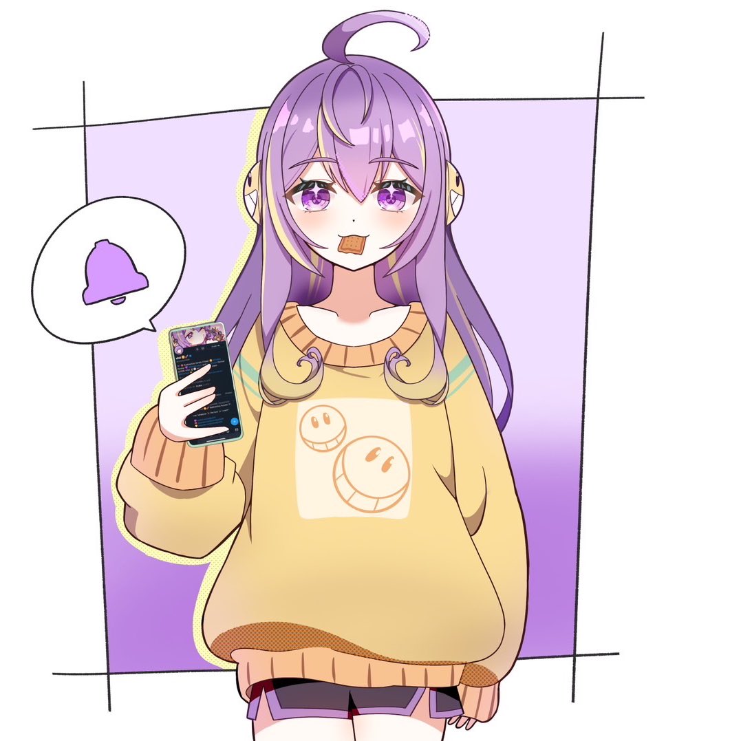 1girl, ahoge, black_shorts, blonde_hair, cellphone, hair_between_eyes, indie_virtual_youtuber, long_hair