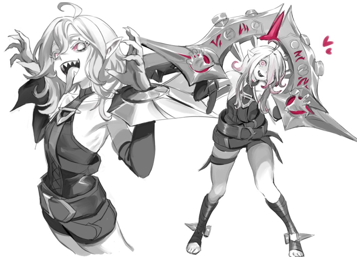 1girl, bare_shoulders, belt, bound, bound_wrists, briar_(league_of_legends), chained_wrists, colored_sclera